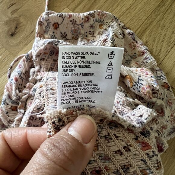 Patrons Of Peace Med Pink Floral Halter Tank Top Ruffle‎ Smocked Stretch Boho - Picture 8 of 9